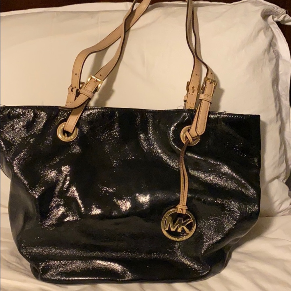 Michael Kors black shiny tote